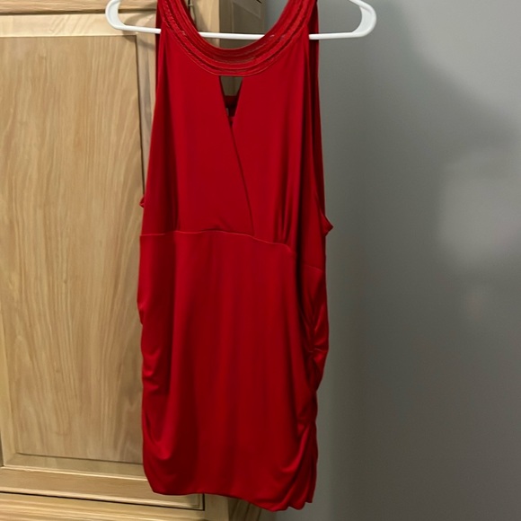 White House Black Market Tops - White House Black Market Red Sleeveless Top, cinched waist, peep hole, tie neck